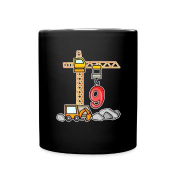 9th birthday 9 years crane construction site excavator boy - Full Colour Mug - black - Front