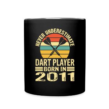 Ne jamais sous-estimer le joueur de fléchettes né en 2011 - Mug uni - noir - Devant