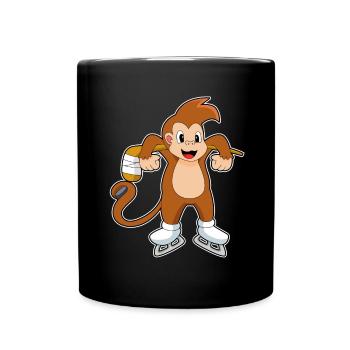 Affe Eishockey Eishockeyschläger - Tasse einfarbig - Schwarz - Vorne