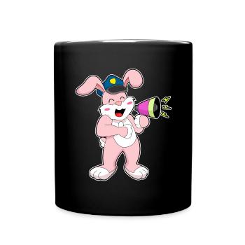 Hase Polizist Mikrofon Polizei - Tasse einfarbig - Schwarz - Vorne