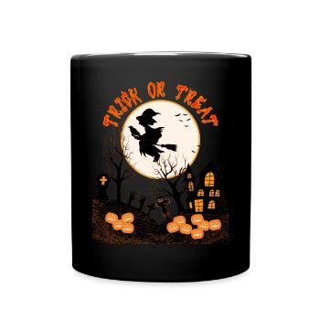 HAPPY HALLOWEEN TRICK OR TREAT - Full Colour Mug - black - Front