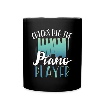 Chicks stand on the piano player - Full Colour Mug - black - Front