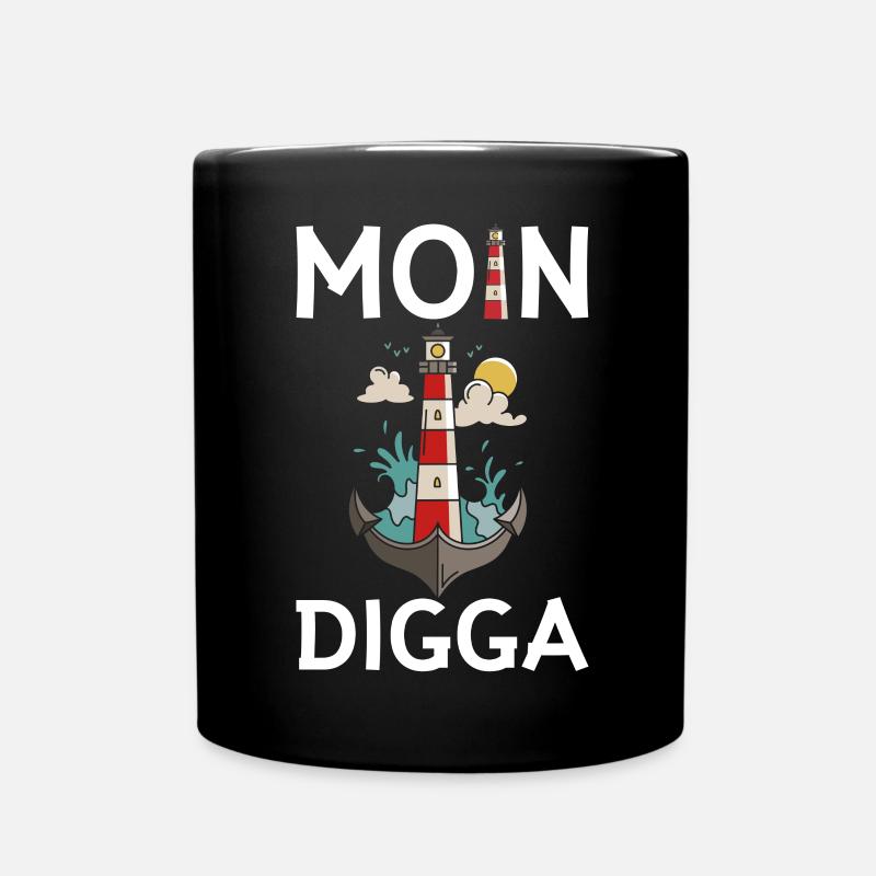 Moin Digga Möwe Norddeutsch Plattdeutscher Spruch - Tasse einfarbig - Schwarz