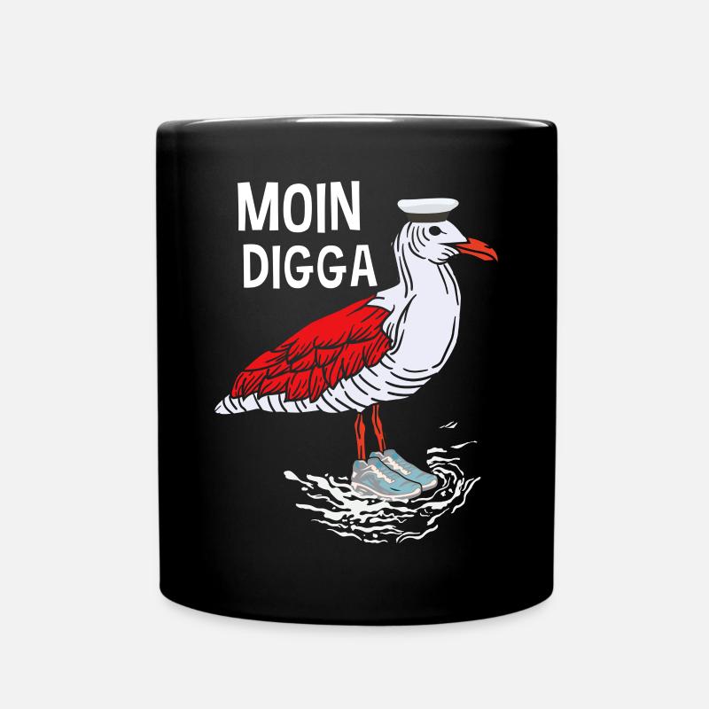 Moin Digga Möwe Norddeutsch Plattdeutscher Spruch - Tasse einfarbig - Schwarz