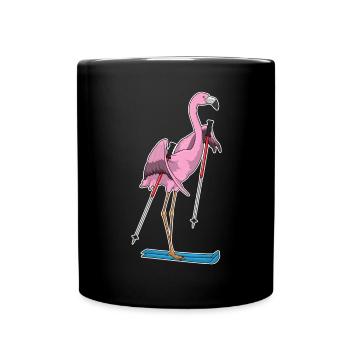 Flamingo Skifahrer Ski - Tasse einfarbig - Schwarz - Vorne