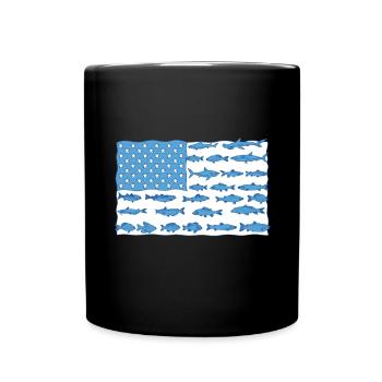 Angel - Fishing US Flag with fishes - Full Colour Mug - black - Front