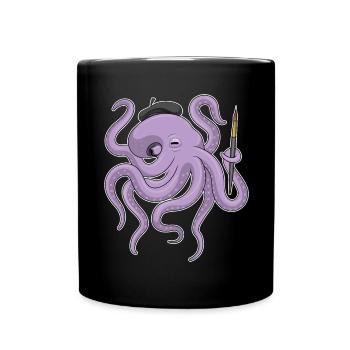 Octopus Painter Brush Painting - Full Colour Mug - black - Front