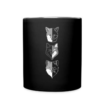 3 Fuchs Waldtier Design mit Tierkopf - Tasse einfarbig - Schwarz - Vorne