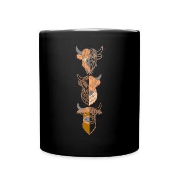 3 Highland Cattle Kuh mit Kuhmotiv - Tasse einfarbig - Schwarz - Vorne