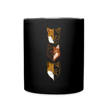 3 Fuchs Waldtier Design mit Tierkopf - Tasse einfarbig - Schwarz - Vorne