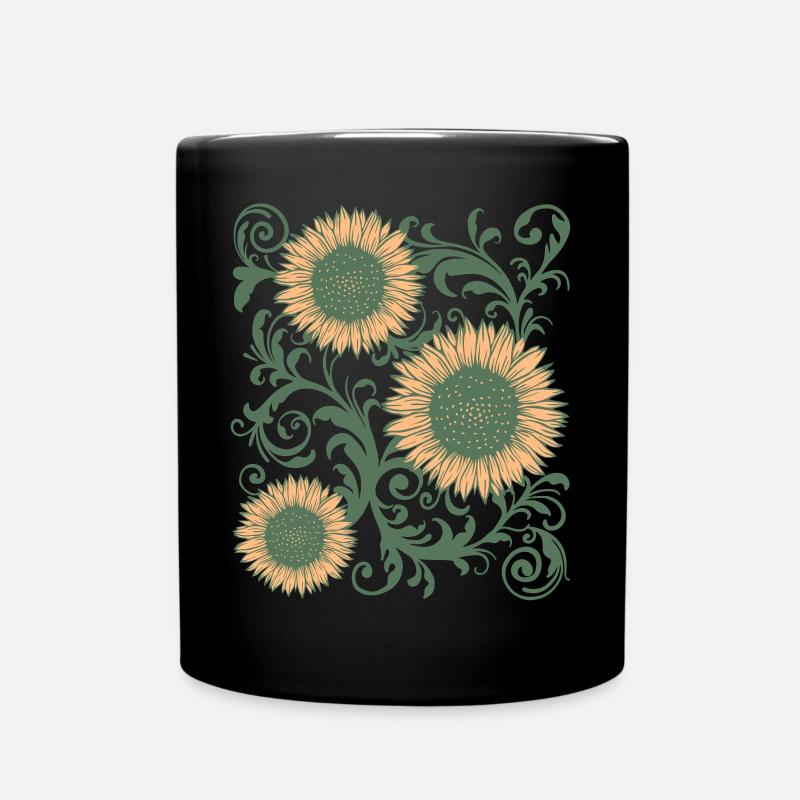 Baroque Aesthetic Sunflower Pattern Dark Academia - Tasse einfarbig - Schwarz