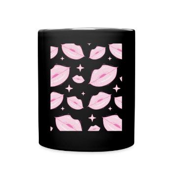 Coquette Aesthetic Pink Kisses Lipstick Downtown - Tasse einfarbig - Schwarz - Vorne