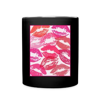 Coquette Aesthetic Pink Kisses Valentines Day Lips - Full Colour Mug - black - Front