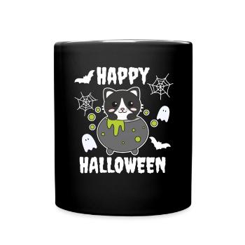 Cat Happy Halloween Cauldron Bat - Full Colour Mug - black - Front