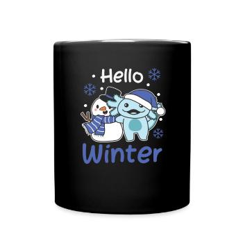 Axolotl Hello Winter schneemann schnee weihnachten - Tasse einfarbig - Schwarz - Vorne