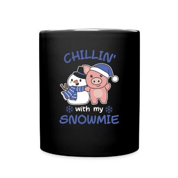 Pig chillin avec mon bonhomme de neige snowmie - Mug uni - noir - Devant