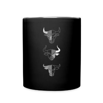 3 Rinder Tierkopf Motiv Aufdruck - Tasse einfarbig - Schwarz - Vorne