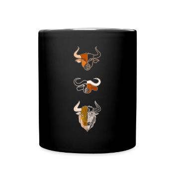 3 Rinder Tierkopf Motiv Aufdruck - Tasse einfarbig - Schwarz - Vorne