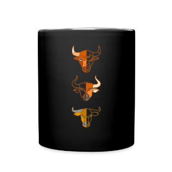 3 Rinder Tierkopf Motiv Aufdruck - Tasse einfarbig - Schwarz - Vorne