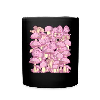 Coquette Aesthetic Pink Mushrooms Cottagecore - Full Colour Mug - black - Front