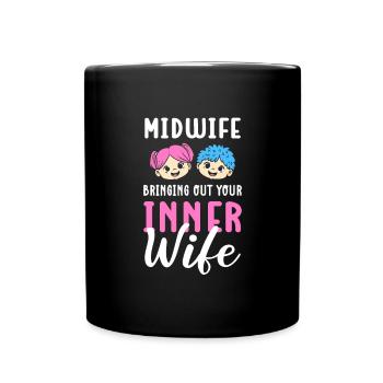 Hebamme. Das Innere Kind Zum Vorschein Bringen. - Tasse einfarbig - Schwarz - Vorne
