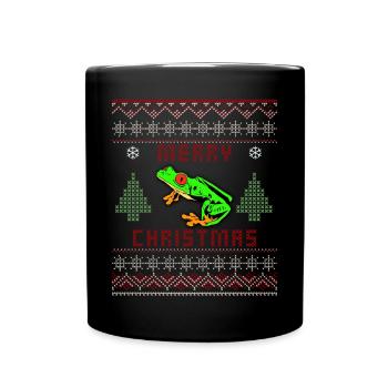Rotäugiger Baumfrosch Hässlicher Weihnachtspullover Design - Tasse einfarbig - Schwarz - Vorne