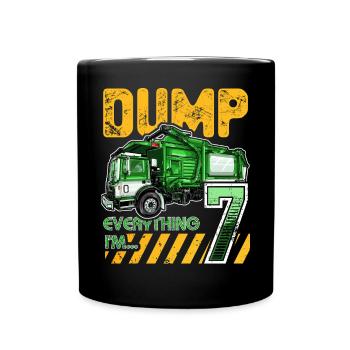 Garbage Truck 7th Birthday 7 Years Old Birthday - Full Colour Mug - black - Front