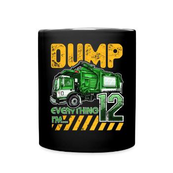 Garbage Truck 12th Birthday 12 Years Old Birthday - Full Colour Mug - black - Front