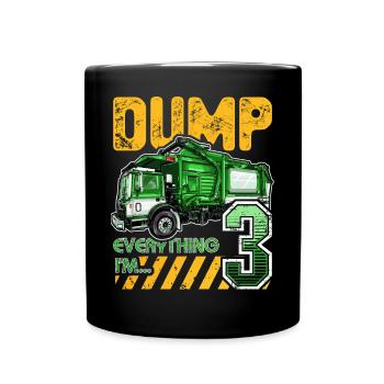 Garbage Truck 3rd Birthday 3 Years Old Birthday - Full Colour Mug - black - Front