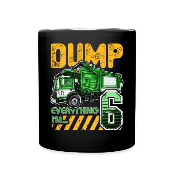 Garbage Truck 6th Birthday 6 Years Old Birthday - Full Colour Mug - black - Front