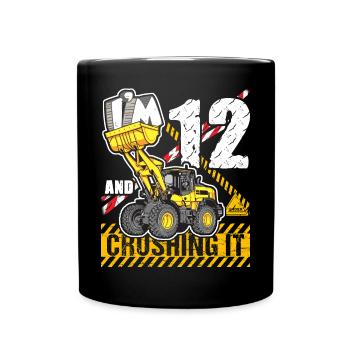 I'm 12 & Crushing It 12th Birthday Boys Excavator - Full Colour Mug - black - Front
