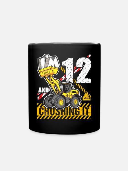 Ich bin 12 & zerquetscht es 12. Geburtstag Jungen Bagger - Tasse einfarbig - Schwarz