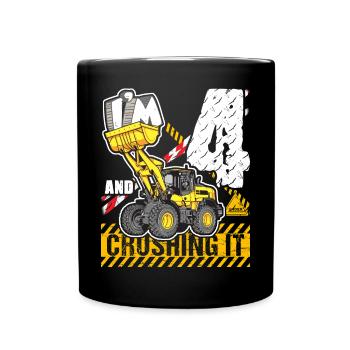 Ich bin 4 & Crushing It 4th Birthday Boys Excavator - Tasse einfarbig - Schwarz - Vorne