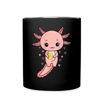 Axolotl with Beer I Kawaii Axolotl Party Axolotl - Full Colour Mug - black - Front