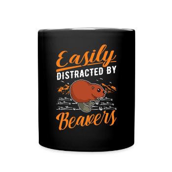 Easily distracted by Beavers Beaver - Full Colour Mug - black - Front