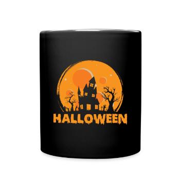 Halloween effrayant maison lune - Mug uni - noir - Devant