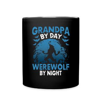 Opa bei Tag Werwolf bei Nacht Halloween - Tasse einfarbig - Schwarz - Vorne