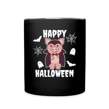 Pig Happy Halloween Cute Devil Vampire Costume - Full Colour Mug - black - Front
