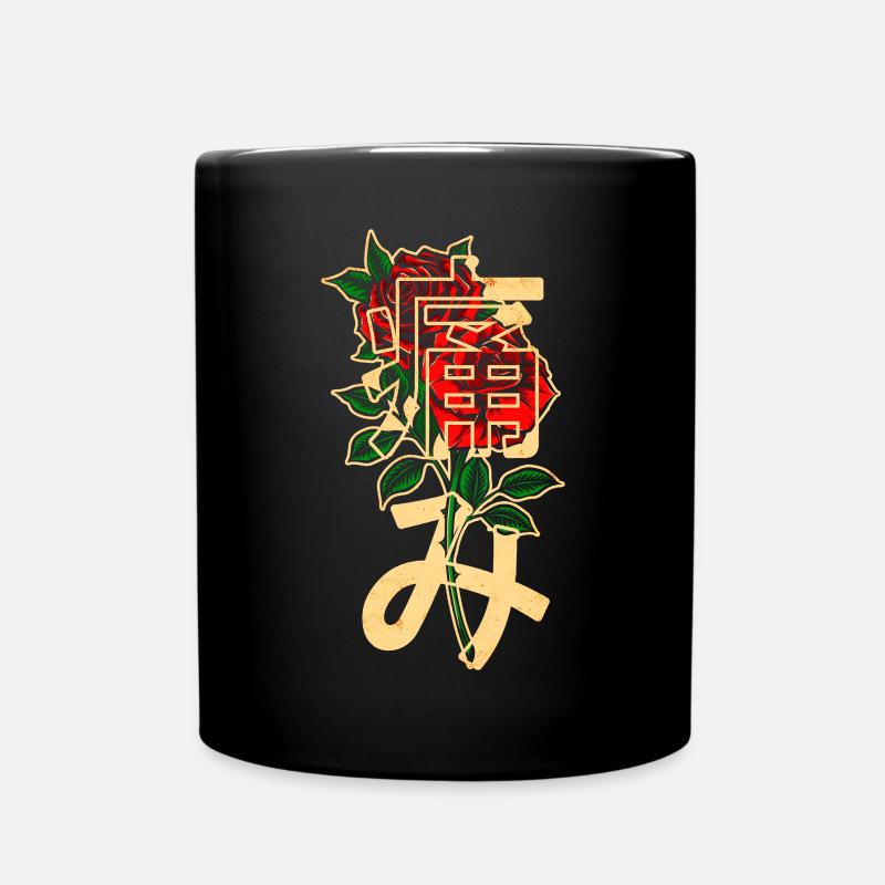 Rosen mit japanischen Schriftzeichen - Tasse einfarbig - Schwarz