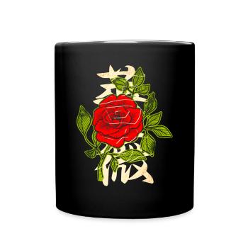 Red rose with Japanese characters - Full Colour Mug - black - Front
