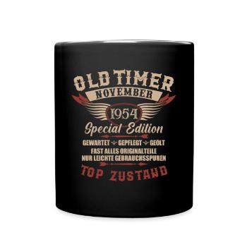 Oldtimer November 1954 Jahrgang Geburtstag - Tasse einfarbig - Schwarz - Vorne