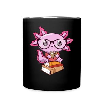 Downtown Girl Aesthetic Kawaii Axolotl Bookworm - Full Colour Mug - black - Front