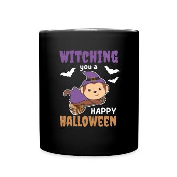Affe Hexe Hexen Witching you a Happy Halloween - Tasse einfarbig - Schwarz - Vorne
