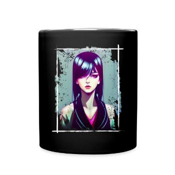 Anime Portrait Beautifull Girl Vaporwave Gift - Full Colour Mug - black - Front