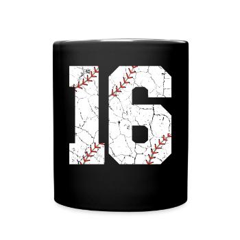 Kids 16th Birthday Baseball Player 16 Years Old - Full Colour Mug - black - Front