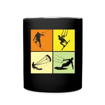 Kite Surfing, Kite Board, Lifestyle Vintage Design - Full Colour Mug - black - Front