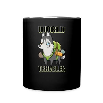 World Travel Vacation Wolf Mit Einem Rucksack - Tasse einfarbig - Schwarz - Vorne