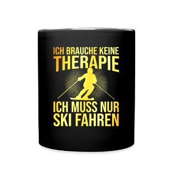 Ski Therapie Spruch - Tasse einfarbig - Schwarz - Vorne