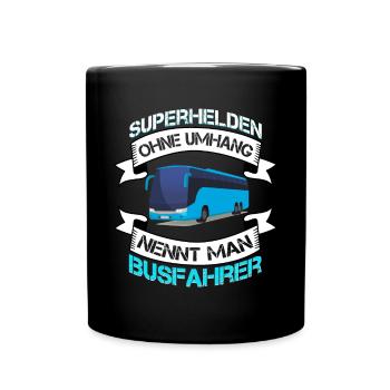 Bus Superhelden ohne Umhang nennt man Busfahrer - Tasse einfarbig - Schwarz - Vorne