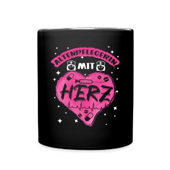 Altenpflegerin mit Herz Altenpflege Senioren - Tasse einfarbig - Schwarz - Vorne